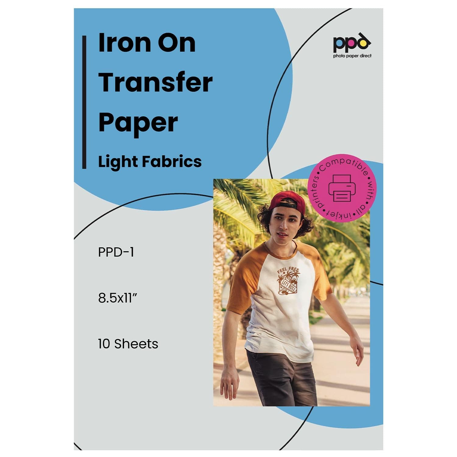 Inkjet Iron-On White and Light Color T-shirt Transfers Paper (LTR 8.5x11in, Pack of 10 Sheets, PPD001)