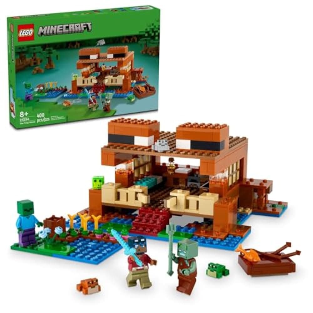 Minecraft The Frog House Building Toy for Kids, Minecraft Toy Featuring Animals, a Toy Boat and Mob Figures, Gaming Gift for Girls and Boys Ages 8 and Up, 21256