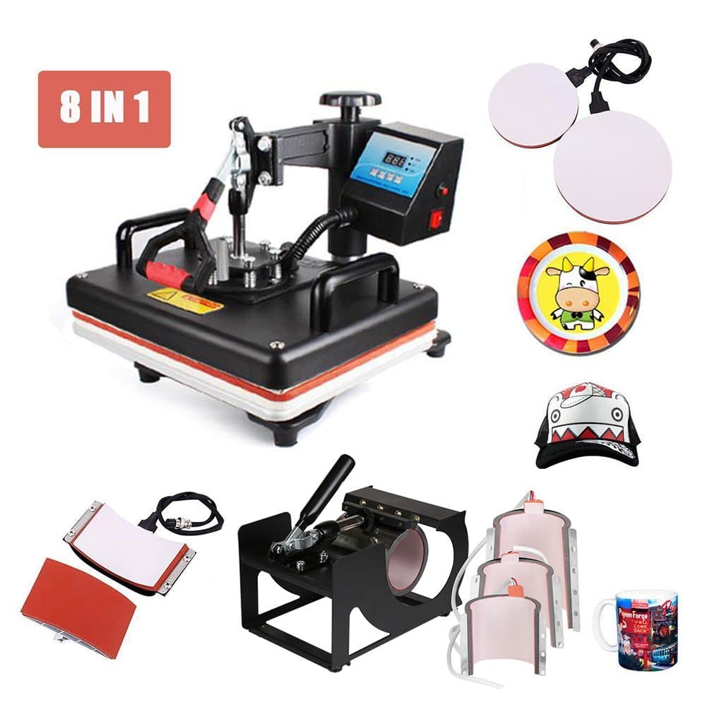 WESTLINKED 8 in 1 DIY Digital Swing Away Heat Press Transfer Sublimation Machine for T-shirt Hat Cap Mug Plate 12 x 15 Inch