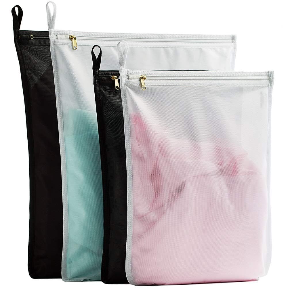 Tenrai Mesh Laundry Bags, Washing Bag with Zippered Laundry Bag for Delicates Protect and Storage Clothes for Kids, Adults and Pets-Set of 2 White and 2 Black(16 x 19in, 12 x 15in)