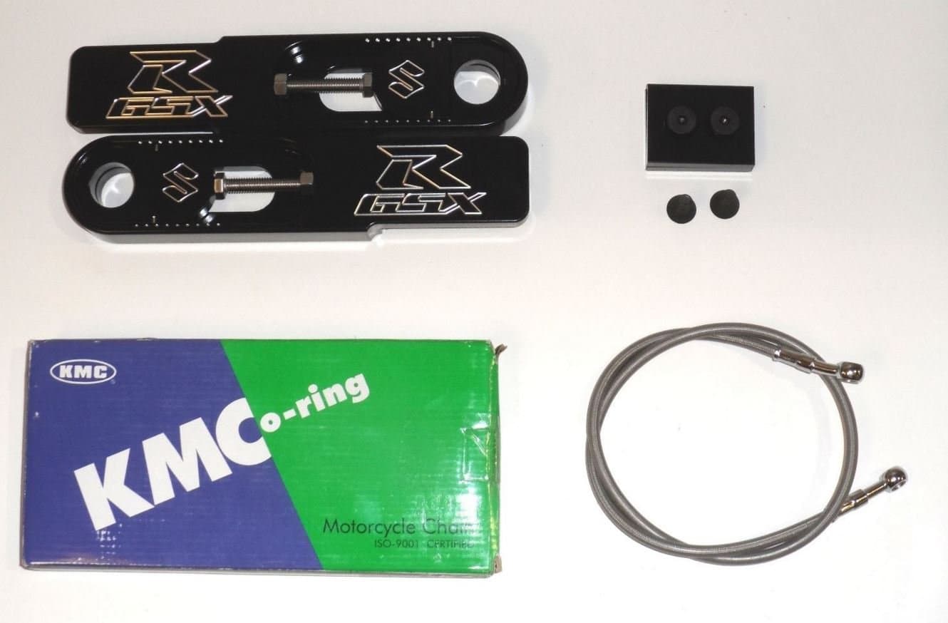 Street Billet - Black aluminum Suzuki GSXR 600 2006 Swingarm Extension package, brake line and chain