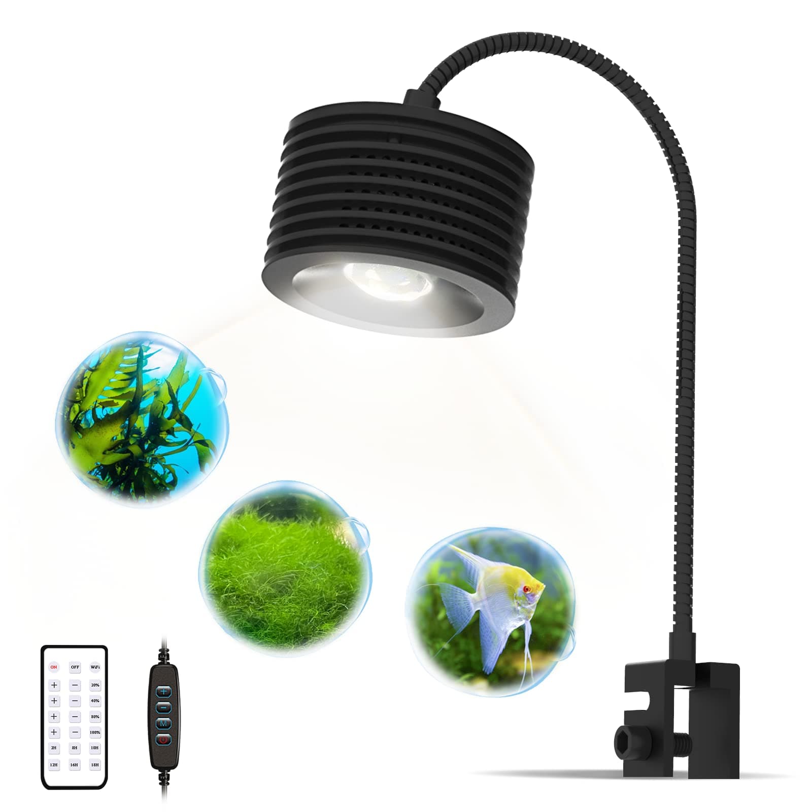 – LED Aquarium Light, 4 Channels Dimmable Plant Tank Light with Gooseneck,Full-Spectrum Nano Fish Tank Light That Can be Timed, for Planted Freshwater Aquarium Fish Tank Refugium