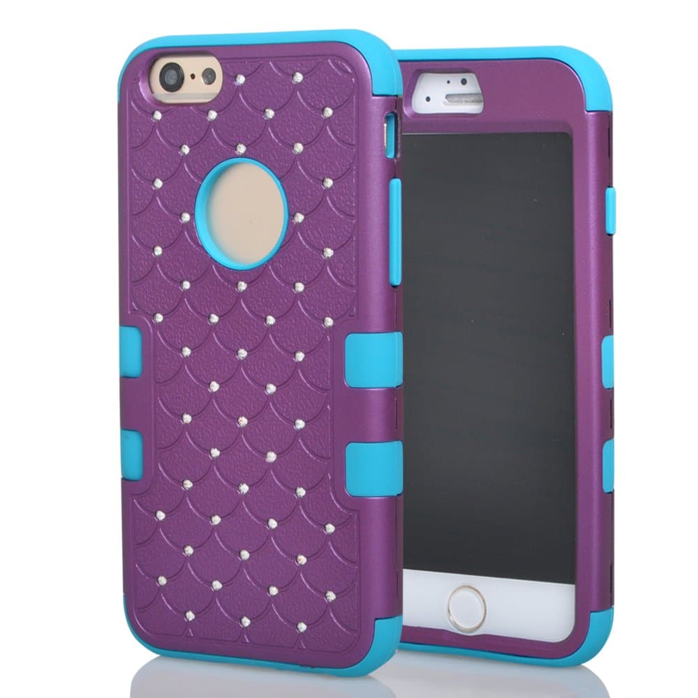 iPhone 6 Case, AUMIAU Dual Layer Hybrid Shockproof Gel Rhinestone Bling Armor Defender Case for Apple iPhone 6 4.7 Inch