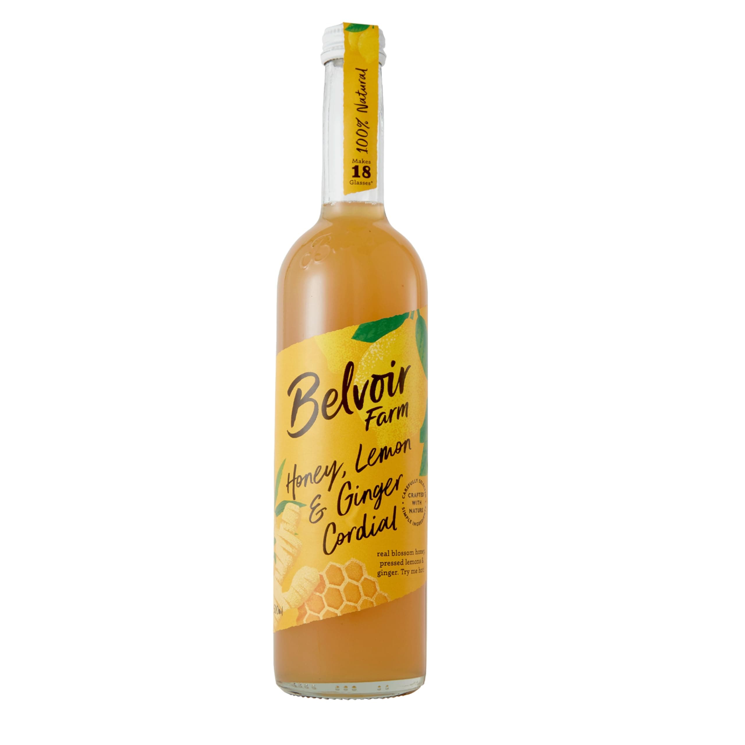 Belvoir Farm Honey, Lemon & Ginger Cordial | Real Blossom Honey | Pressed Lemon & Ginger | Makes 18 Glasses | 100& Natural | 500 ml (16.9 fl oz)