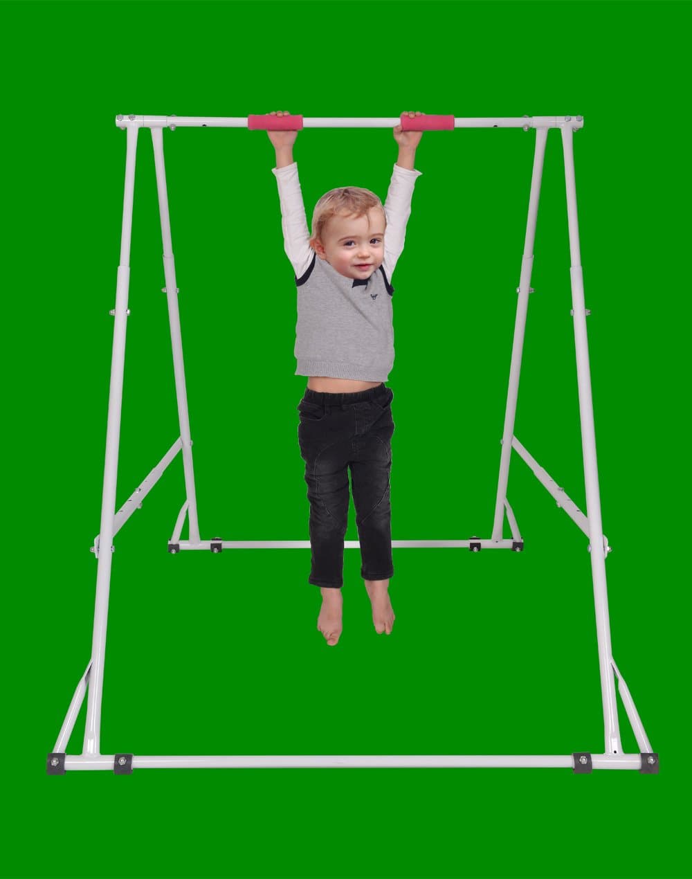 Home Workout Gymnastics Bar For Kids: Height Adjustable Chin Up Bar Model KT1.0914, Foldable Kids Gymnastics Equipment Pull Up Machine, Very Sturdy Exercise Bar, Durable Pull Up Rack Tower