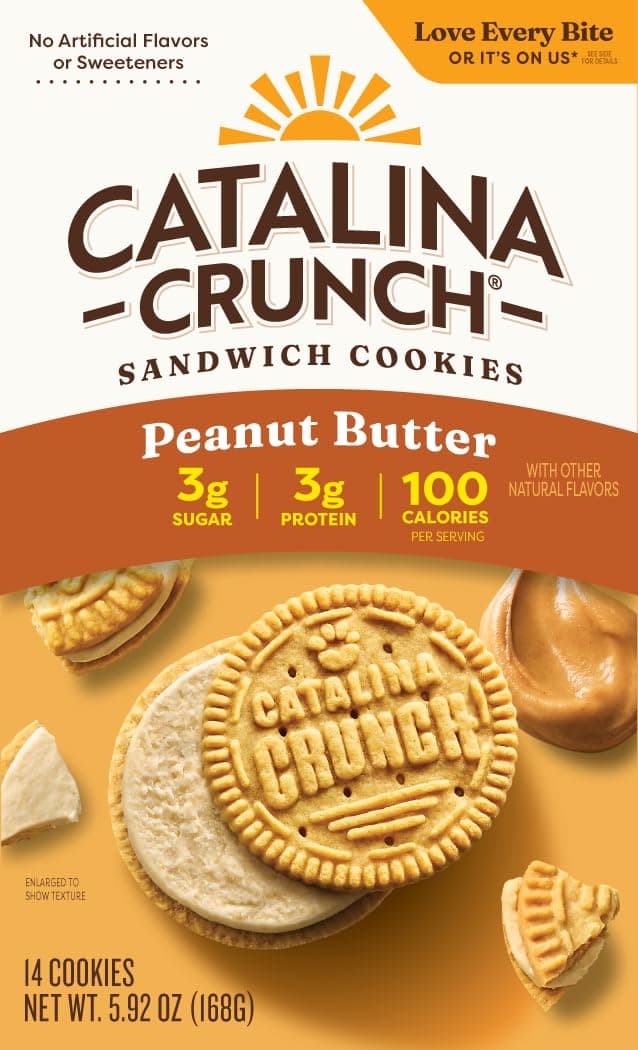 Protein Cookies, 4g Protein per Serving | Low-Sugar Sandwich Cookies | Gluten Free, Vegan | Keto Dessert Snacks - Peanut Butter, 5.9 oz. (14 Count)
