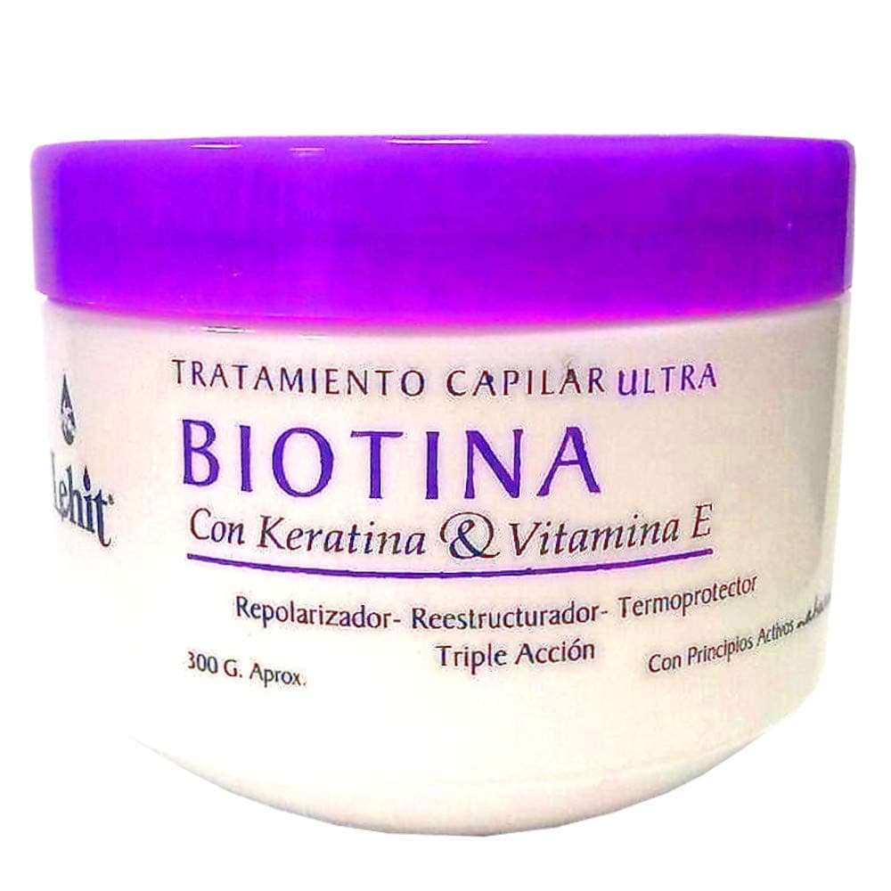 LEHITUltra Tratamiento Capilar BIOTINA Con Queratina y Vit E Repolarizador Reestructurador Termoprotector Triple Accion Cabello | Hair Treatment with Keratin and Vit E 10.1oz-300ml