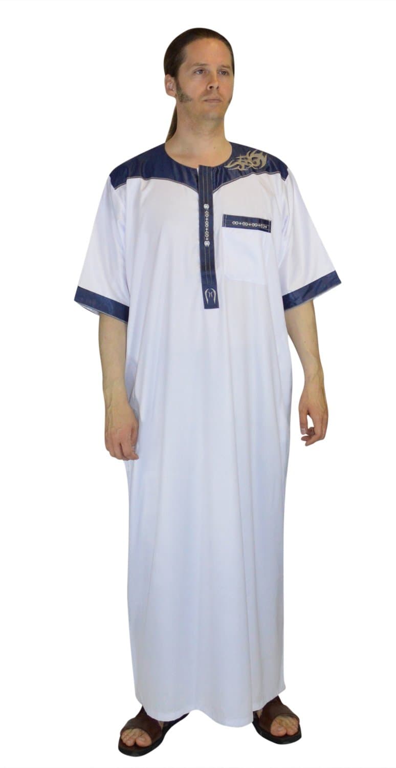 Men Saudi Style Thobe Daffah Dishdasha Islamic Arabian Kaftan White Small 54 Inches Long