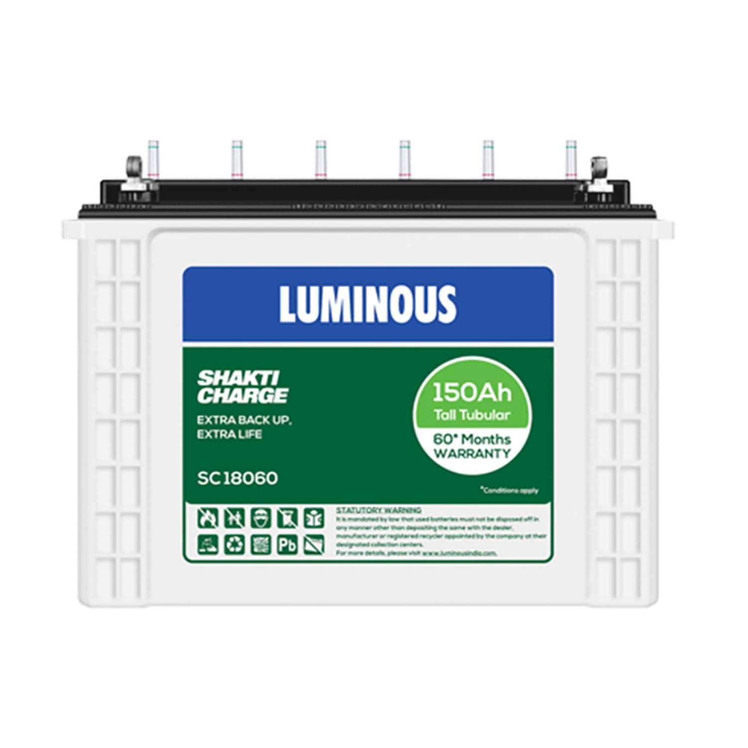 Luminous Shakti Charge SC 18060 Tall Tubular Inverter Battery for Home, Office & Shops | 150Ah/12V High-Performance, Durable & Low Maintenance Battery | Easy Installation | 60 Months Warranty