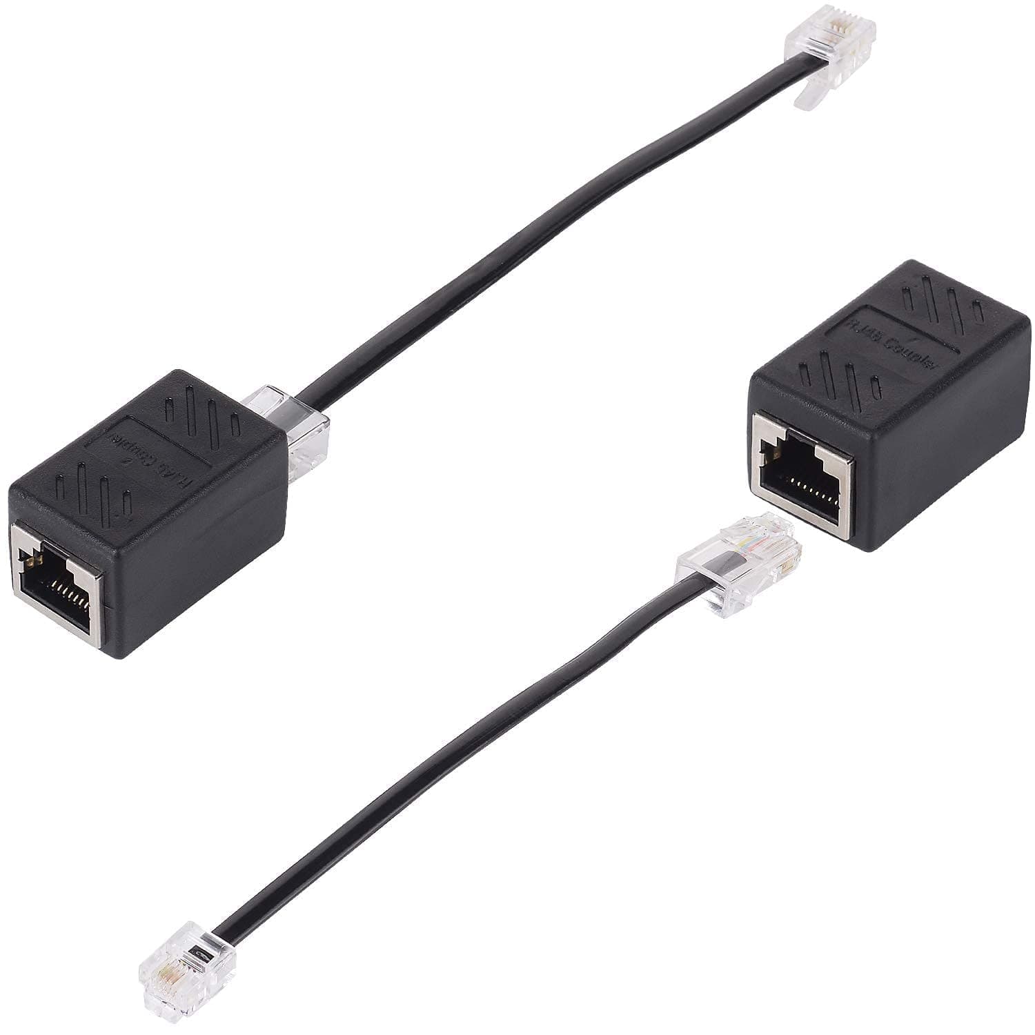 2 Pcs Rj45 To Rj11 Adapter,Black 8P8C 6P4C Telephone Cable + Expansion Converter,Connector For Cord / Adsl Modem