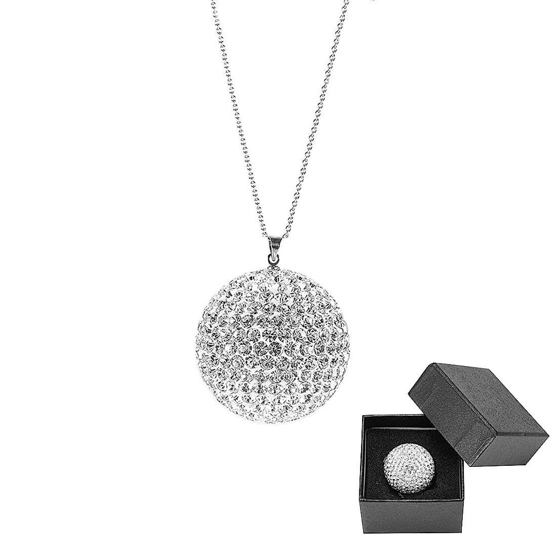 Bling Crystal Ball Car Rear View Mirror Charm, Rhinestone Hanging Ornament Car Accessories with Gift Box… (Silver)