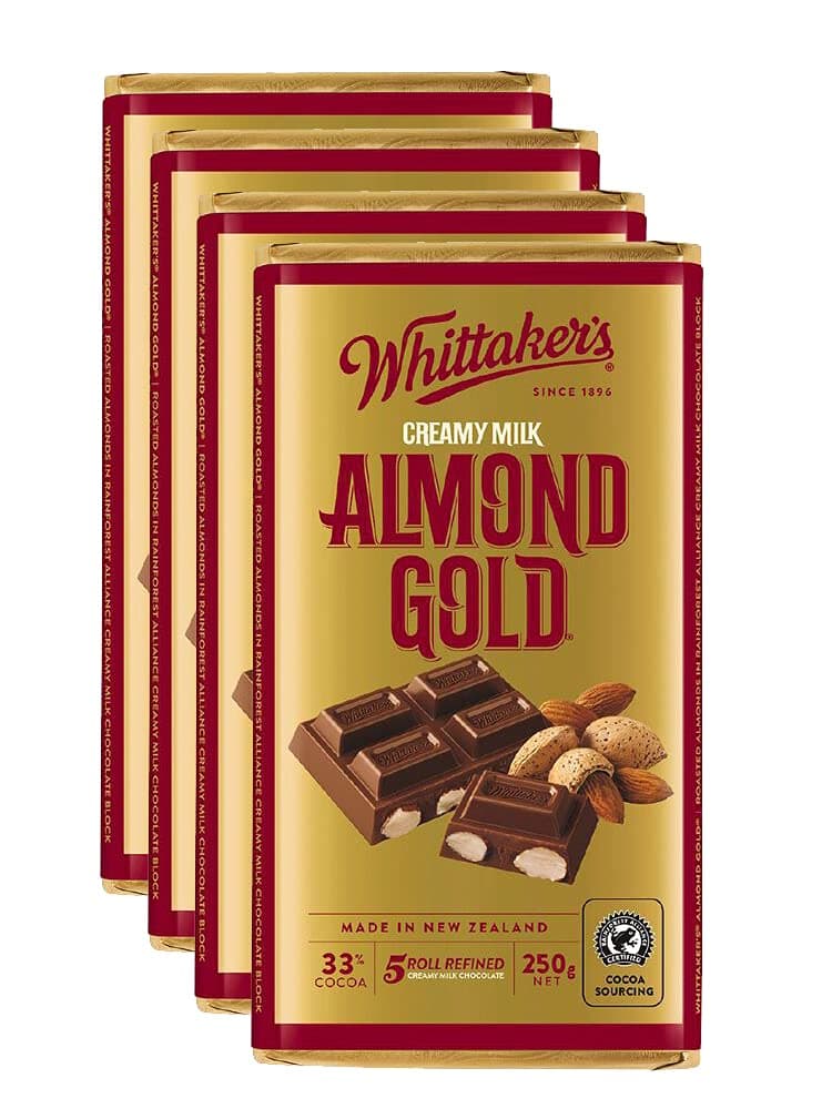 Almond Gold Chocolate Block 250g (Pack of 4) （Made in New Zealand）