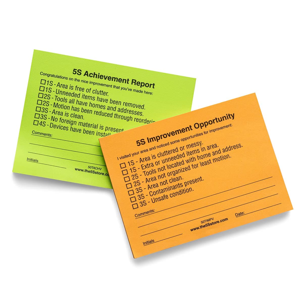 The 5S Store Managment Walk Cards - Quality Control Sticky Notes - Pair of Red/Orange and Green 5S Tags/Pad - 4" x 3" - Pack of 50