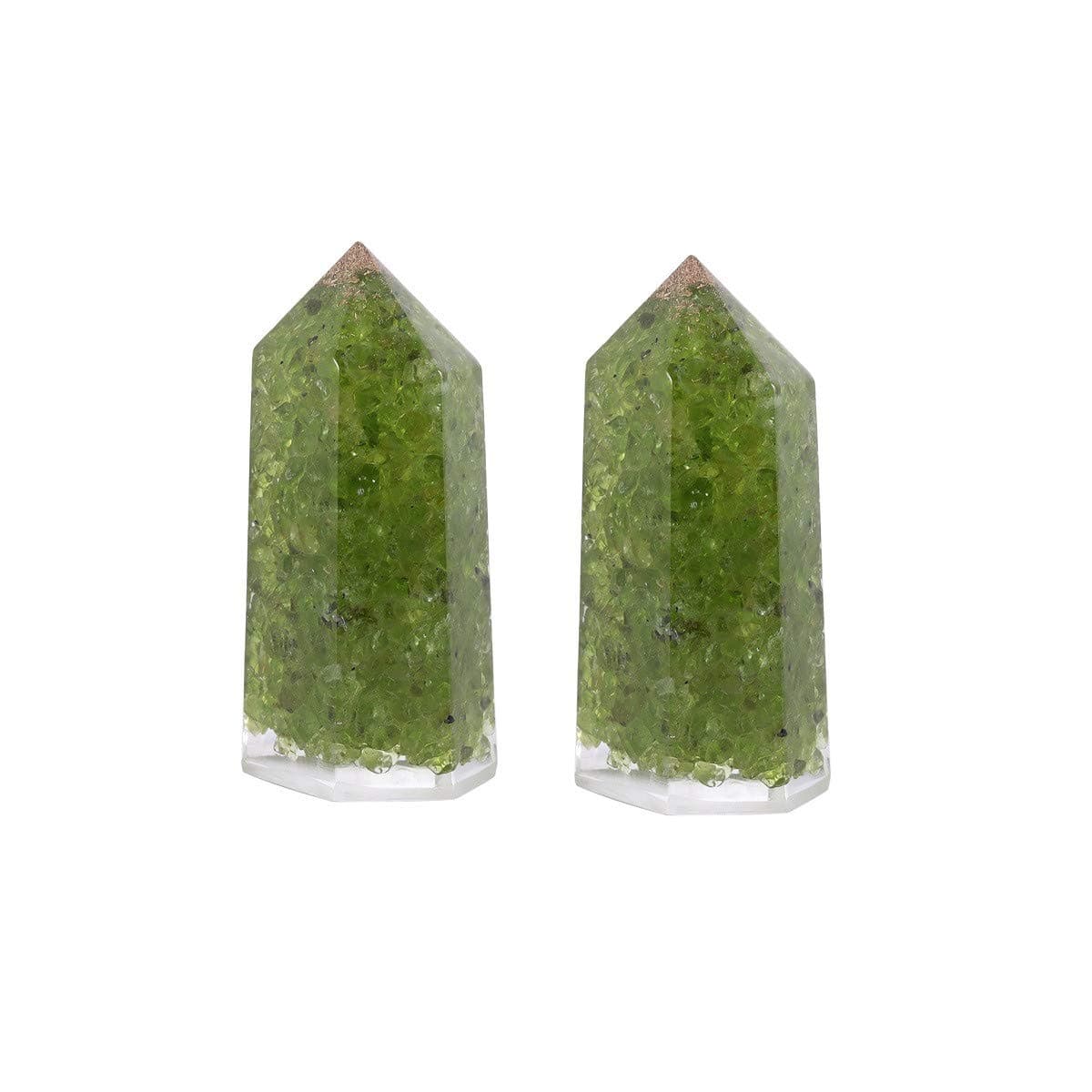 Pack of 2 Healing Crystal Wand Point 6 Faceted Prism Reiki Chakra Stones for Meditation Therapy 2 inches, Olivine Crystal Stone