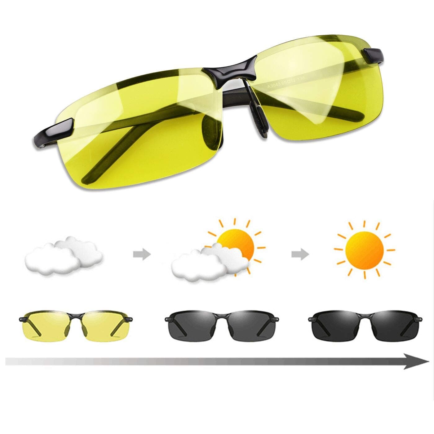 MIRYEA Men Photochromic Polarized UV400 Sports Sunglasses Day and Night Driving Glasses