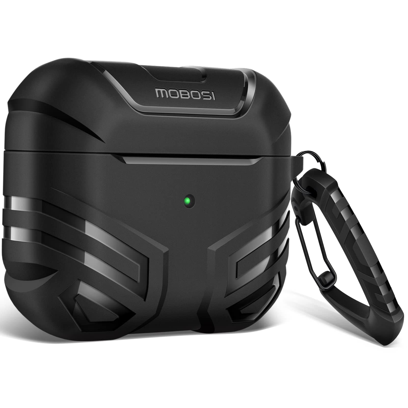 MOBOSI Headphone Case 2021, Hard Shell Design Full-Body Protective Vanguard Armor Military Case Cover with Keychain [LED Visible], Black