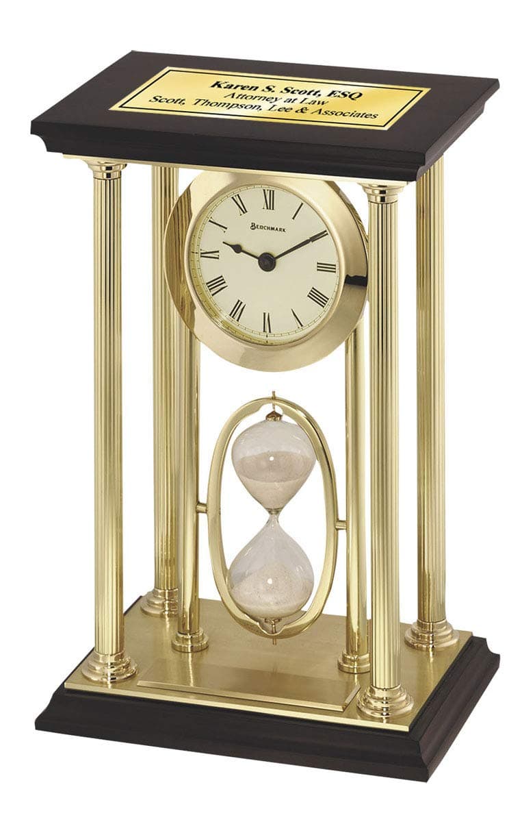 Personalized Engraved Clock Presidential Gold Brass Pillars Tower Desk Table Clock Timer Employee Service Award Retirement Gift Wedding Boss Coworker