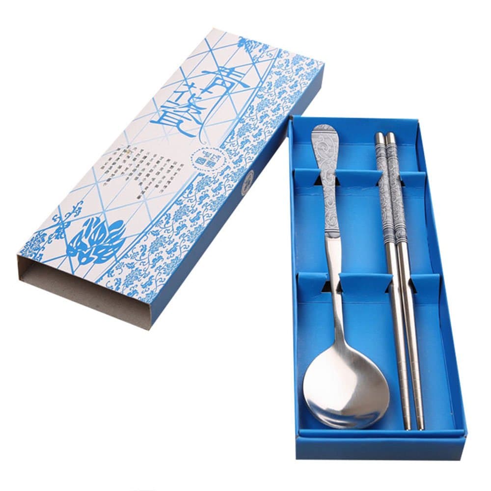 Everyfit Spoon Fork Chopstick Set Stainless Chinese Style Blue and White Porcelain Flatware Set Tableware Set for Home Restaurant with Stylus Gift Set(Blue and White Porcelain)