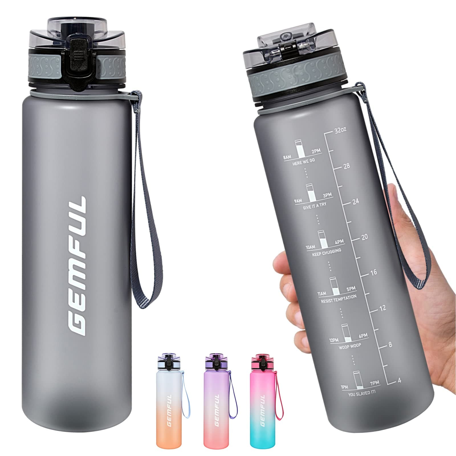 Sports Water Bottle 1L Wide Mouth for Picnic Beach Vacation