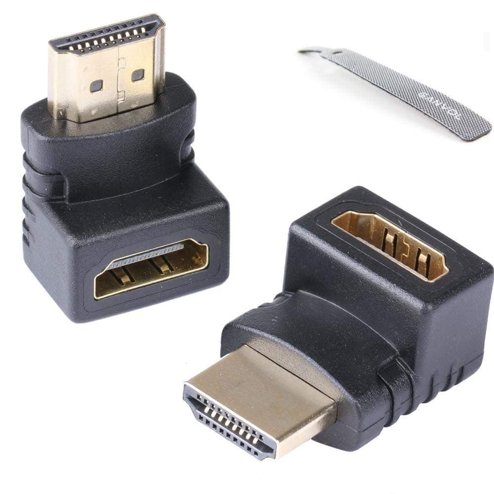 Ganvol (2 Pack HDMI to HDMI Elbow Adapters, Right Angle HDMI Adapter, Left Angle HDMI Connector, Male to Female (Stop the HDMI cables from sticking out from the flat TV side)
