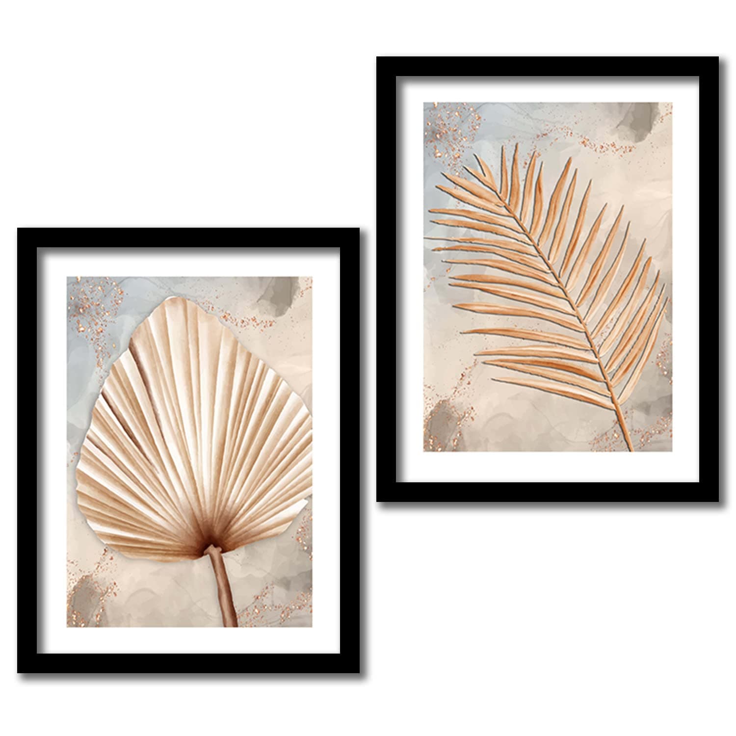 KOTART Golden Leaf Wall Decor Paintings for Home Office Living Room - Modern Art Wall Paintings with Frame (11 inch x 14 inch, Framed) Set of 2,Wood