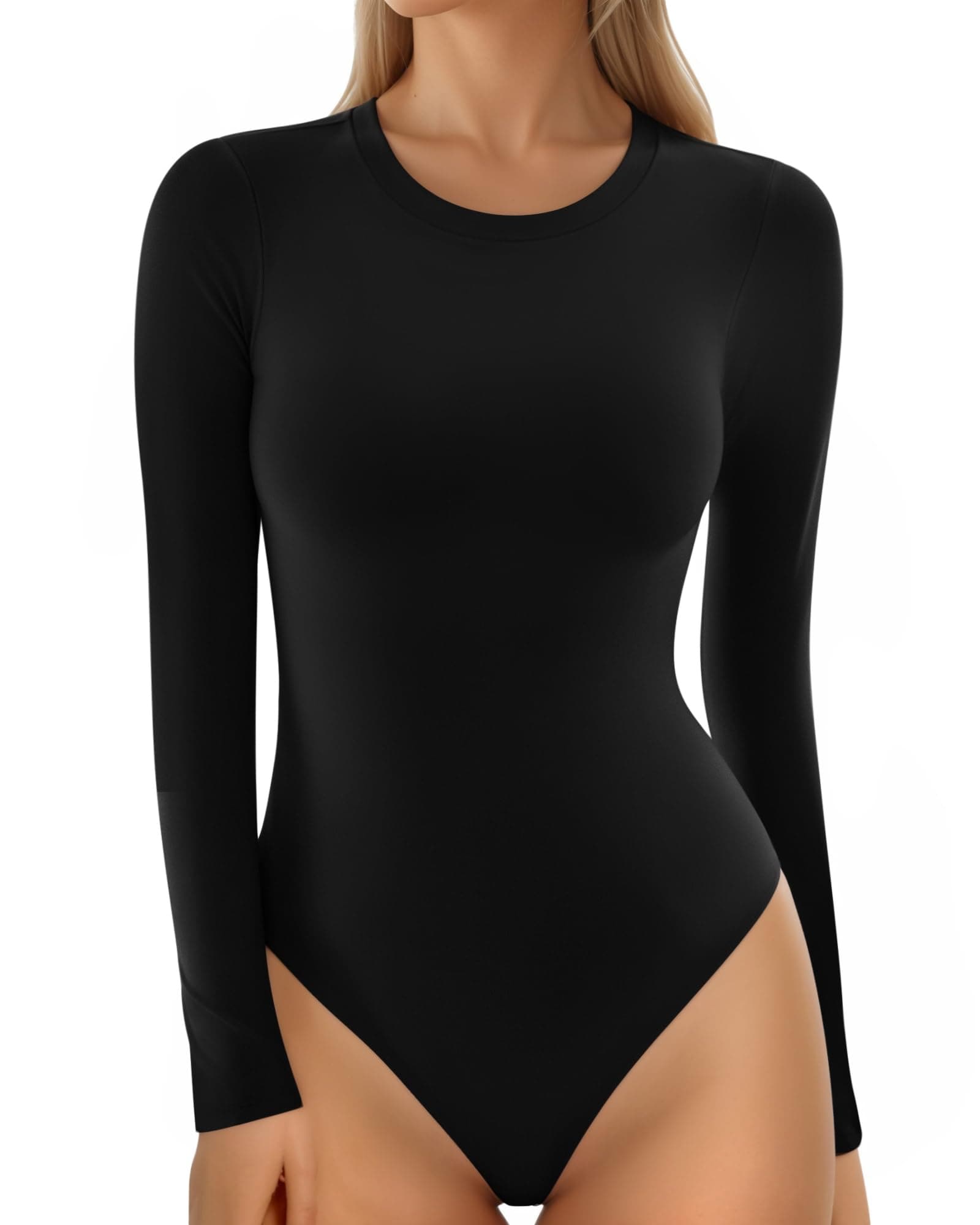 Women's Crew Neck Short Sleeve Bodysuit Long Sleeve Body Suit T Shirts Basic Slim Fitted Tops