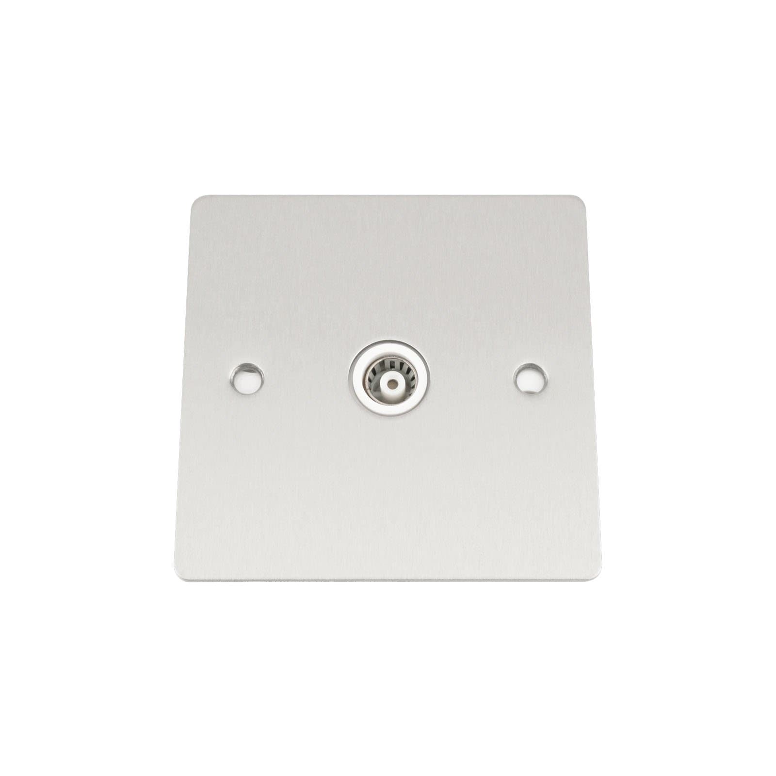 TV Coaxial Aerial Socket Single 1 Gang - Satin Matt Chrome - Flat - White Insert