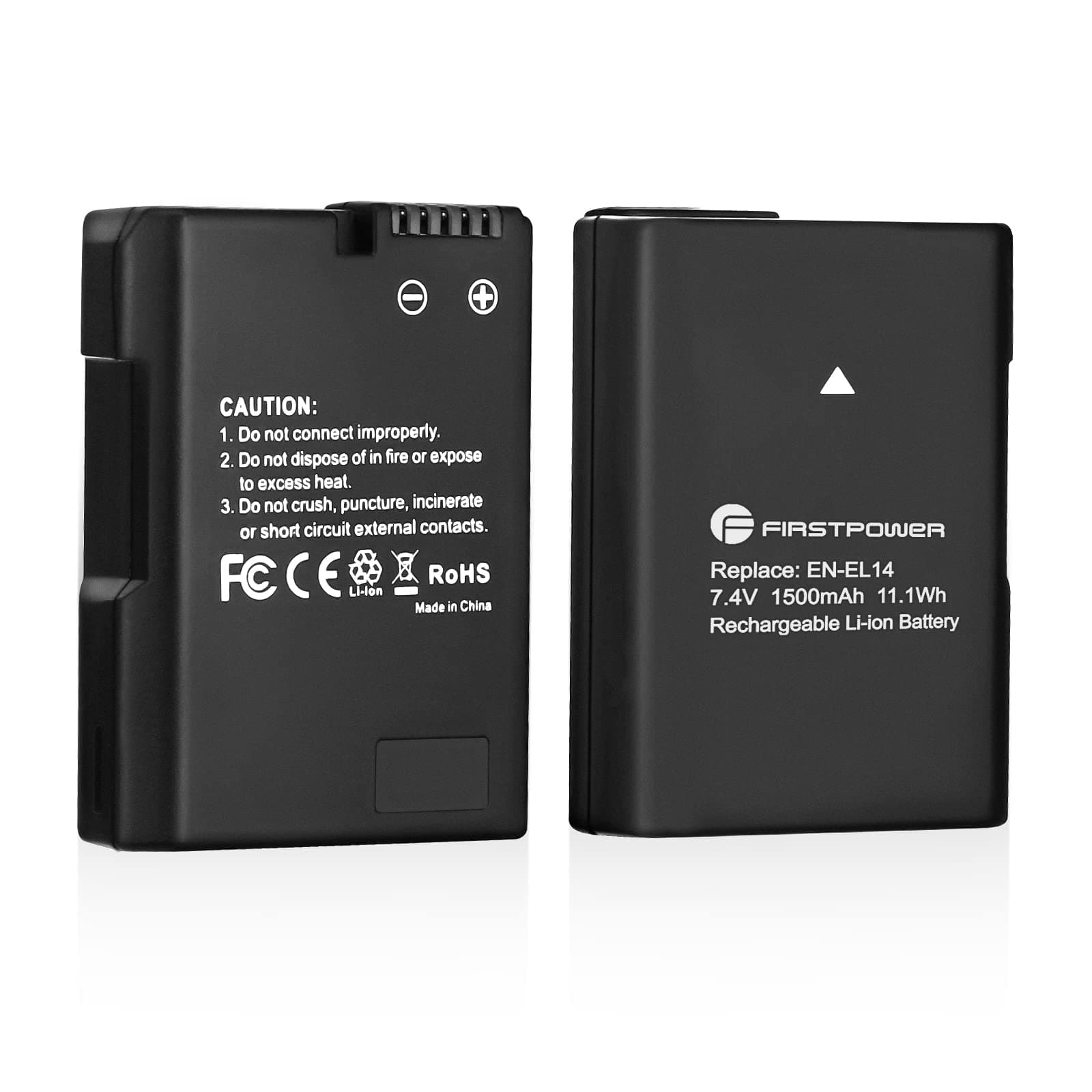 FirstPower EN-EL14/EN-EL14a Battery (2-Pack, 1500mAh) for Nikon D3500 D3400 D3300 D3200 D3100 D5600 D5500 D5300 D5200 D5100 DF Coolpix P7000 P7100 P7700 P7800