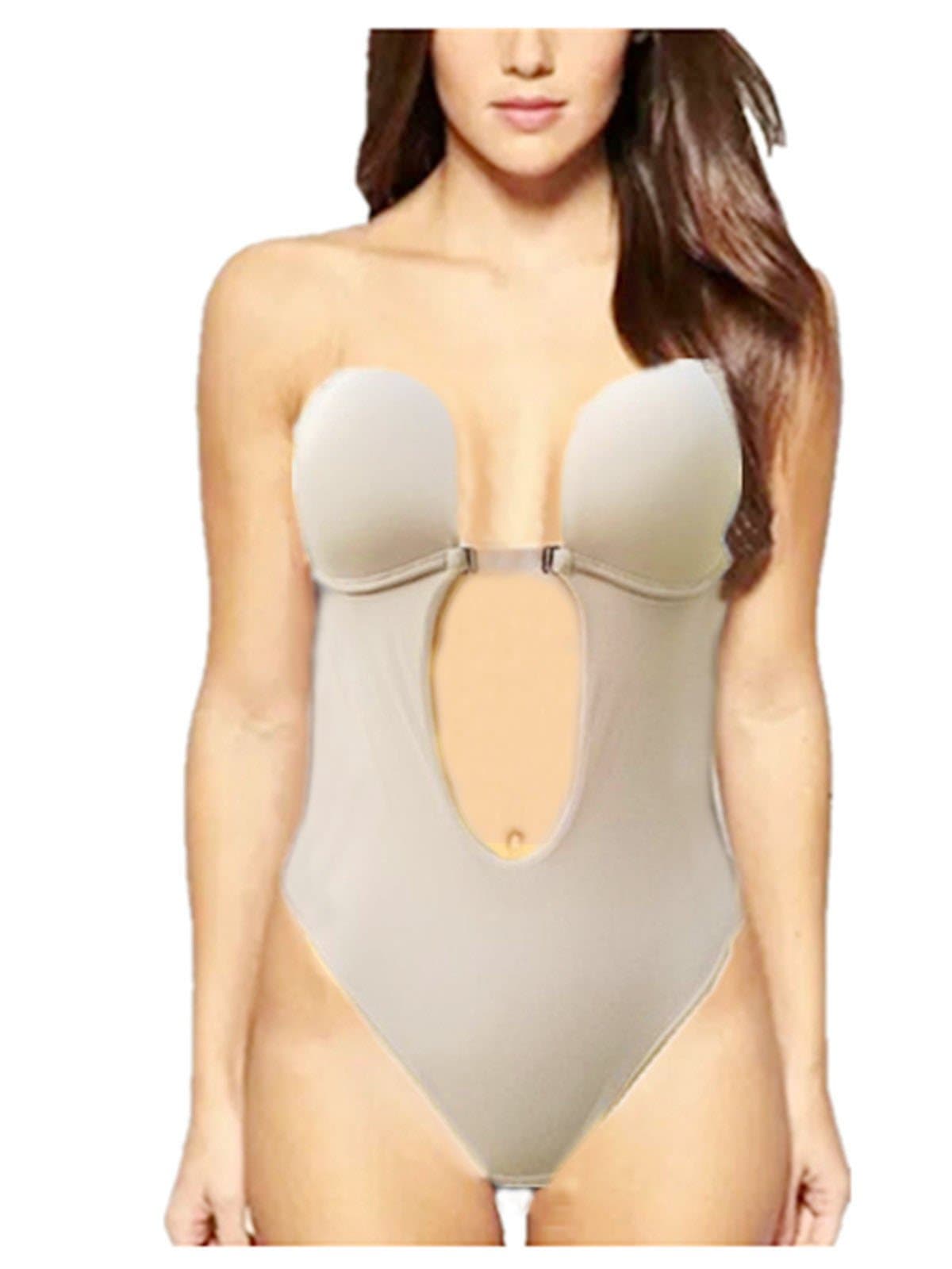Leright Women's U Plunge Body Suit Backless Thong Bottom Bridal Shapewear