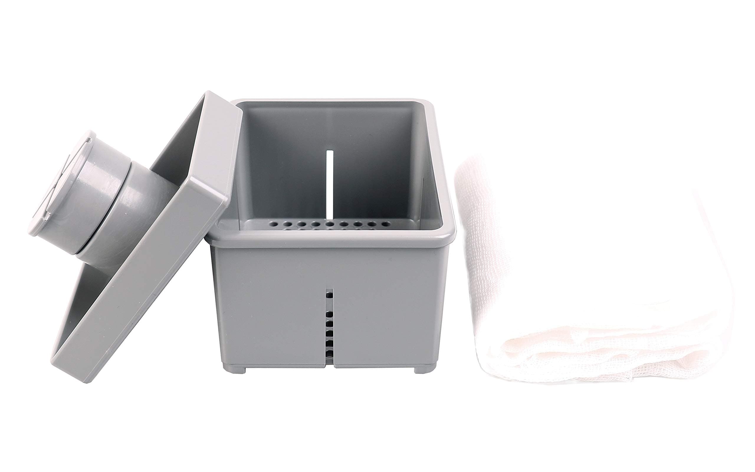 Plastic Tofu Press Mould with 1 Yard 100% Cotton Unbleached Cheese cloth, Handy Size Tofu Presser, Pressing Mold Kit Cheese Presser, Sold Together as A Unit