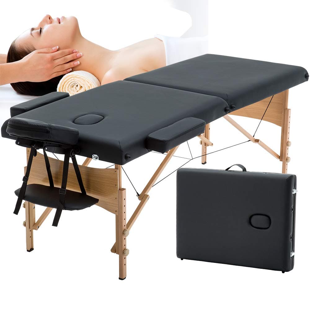 Dkeli Portable Massage Table Spa Bed Foldable 73 Inch Height Adjustable Massage Bed with Solid Wooden Legs and Carry Case Tattoo Salon Table Bed Hold Up to 450LBS