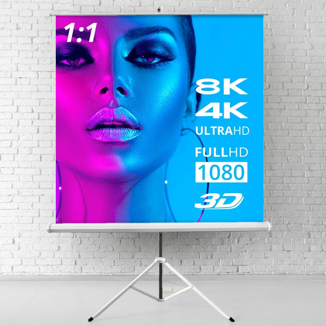 ULTRALUXX© Tripod Projector Screen– Portable – 130 x 130 cm – Borderless – Ideal for presentations or for Home Cinema