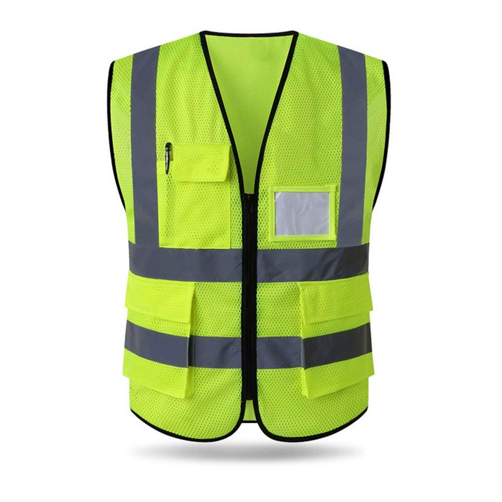 HYCOPROT Hi Vis Viz High Visibility Reflective Safety Vest Waistcoats Jacket Workwear Executive Zip 2 Band Security Mobile Phone Pocket ID Holder（Yellow-mseh, XXL）