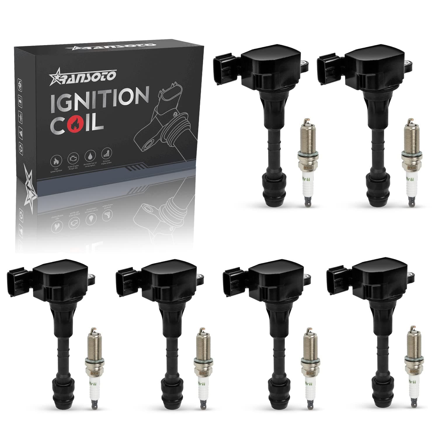 6 Pcs UF349 Ignition Coil Packs & Iridium Spark Plugs Kit for 3.5L/4.0L V6 Nissan & Infiniti – Fits Maxima (01–08), Murano (04–07), Altima (02–06), Frontier (05–19), Pathfinder (01–12), Xterra (05–15)