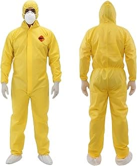 Tiger Tough Yellow Hazmat Suit Disposable - Chemical Protective Coveralls with Hood, PPE Paint Suit, Cleaning Jumpsuit