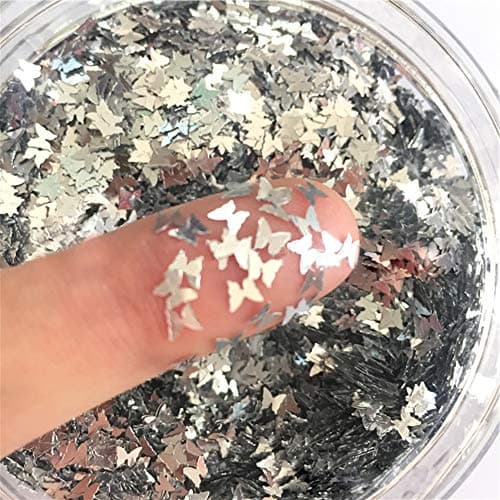 Butterfly Confetti Glitter Laser Sequins for DIY Crafts, Nail Art Decoration, Party Decoration - 3mm, 10g (Silver)