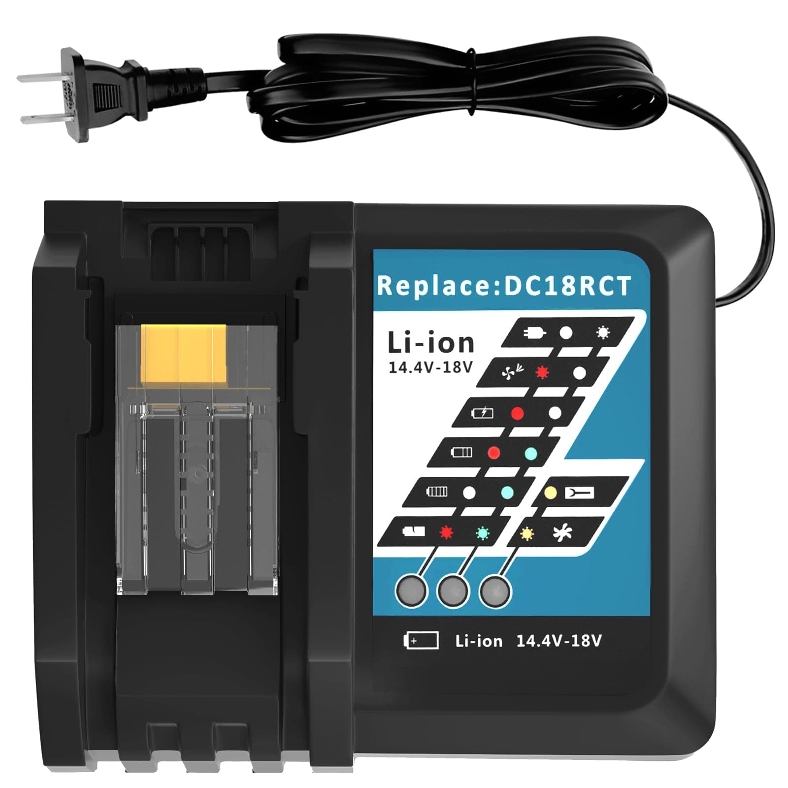 14.4V-18V DC18RC Charger Replacement for Makita Charger Compatible with 18V Battery Charger DC18RD DC18RA DC18SD DC18SE and 18V Lithium-Ion Battery BL1815 BL1830 BL1840 BL1850 BL1430
