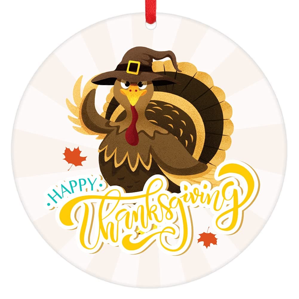 WaaHome Happy Thanksgiving Ornaments 3'' Turkey Christmas Tree Ornaments Decorations, Thanksgiving Gifts for Family Friends Women