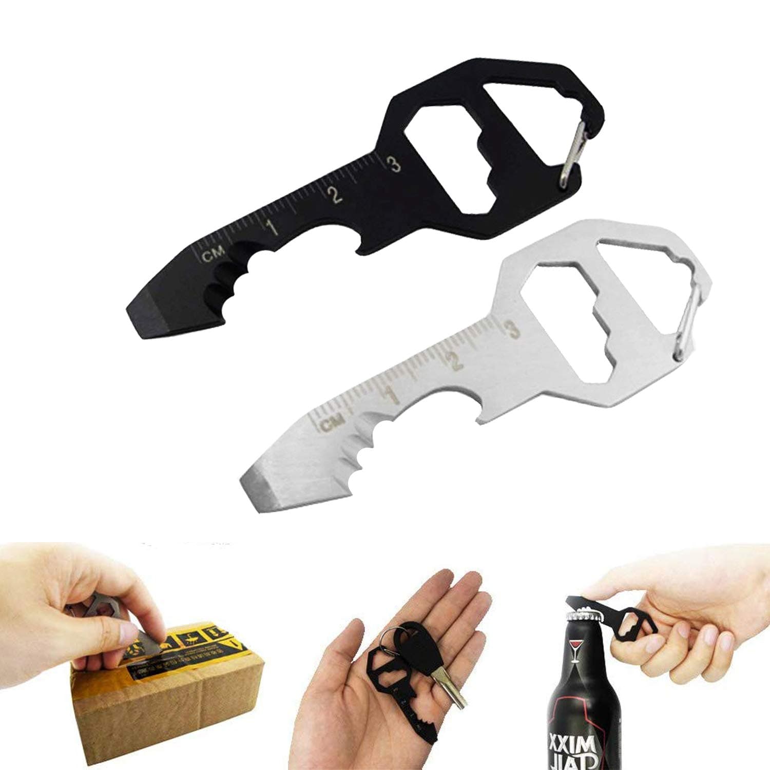 Keychain Bottle Opener Multi Tool, 100% Stainless Steel EDC Gadget, 6 Tools in 1 [Bottle Opener, Wrench, Screw Driver, Measuring Ruler, Cutter etc.] Universal Everyday Carry Pocket and Backpack Tool