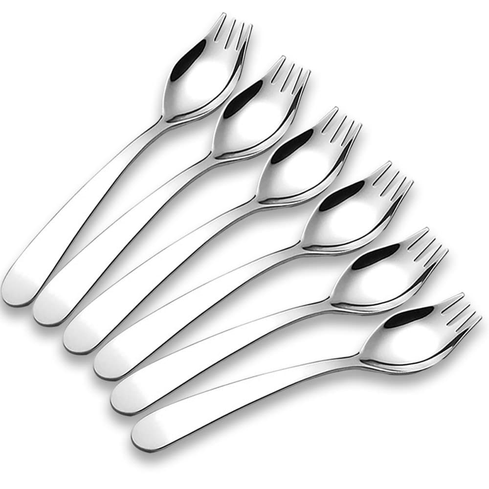 6-Pack Mini Stainless Steel Sporks, Back to school lunch supplies Fruit Appetizer Dessert Salad Flatware Set, 5.9-Inch Long(S)
