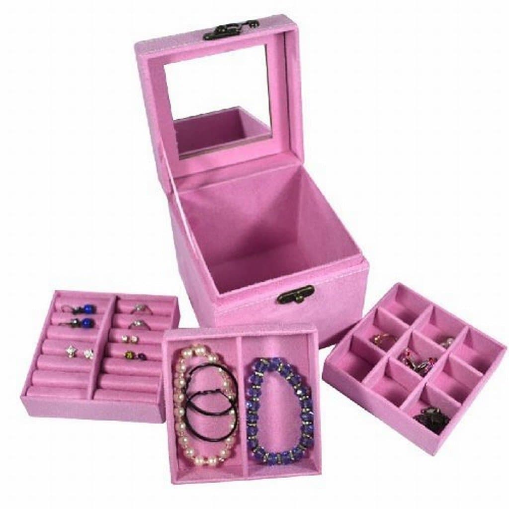 Kamay's Luxury European style 3 layer jewellery box with flannelette square type jewel storage case - PINK