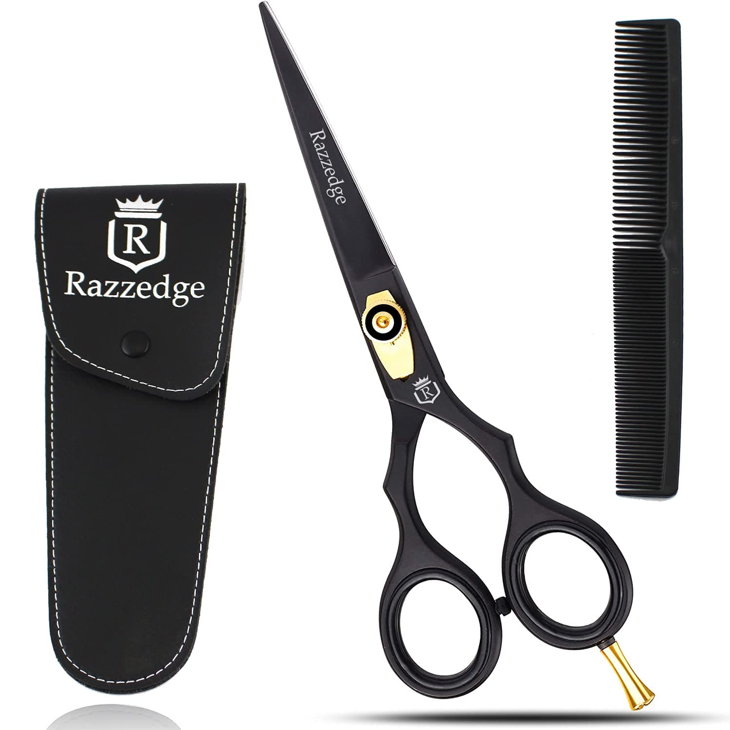 MN Razz-Edge Professional Barber Scissors Hair Scissors HairCutting Hairdressing Scissor Black 6 inch With Comb