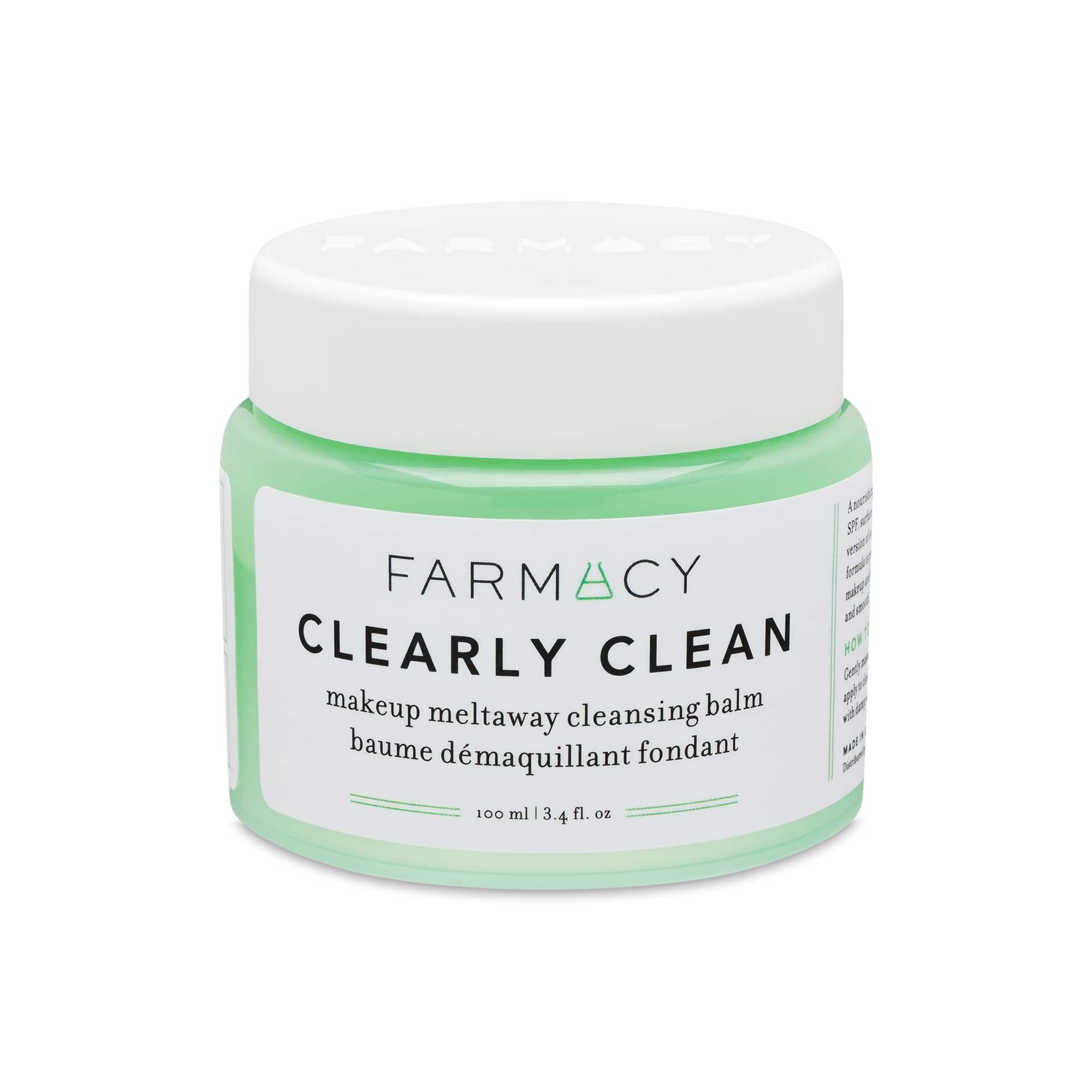 Farmacy Makeup Remover Cleansing Balm - Clearly Clean Sensitive Skin Makeup Remover + Oil Based Cleanser - Gentle Exfoliating Double Cleanser - Melts From Balm to Milky Lather - Fragrance Free (100ml)