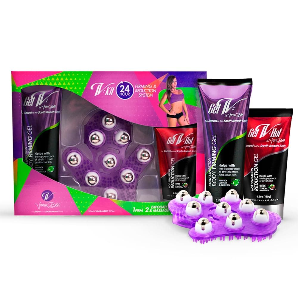 Vanna Belt 24-hr Firming Kit - 3-Piece Set for Body Firming & Stretch Mark Removal - Set of Gel-V, Gel-V Hot and V-Glove - Skin Firming Gel for Smooth, Toned Skin and Reduction Gel to Combat Cellulite