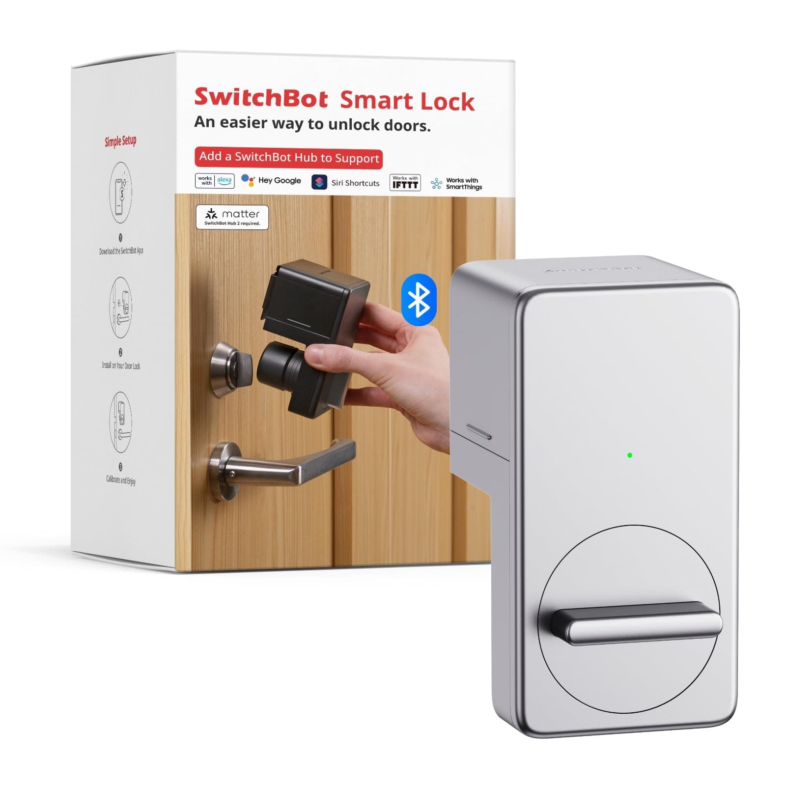 SwitchBot Smart Lock, Bluetooth Electronic Deadbolt, Keyless Entry Door Lock for Front Door, Compatible with WiFi Bridge (Sold Separately), Fits Your Existing Deadbolt,for Airbnbs Vacation Rentals