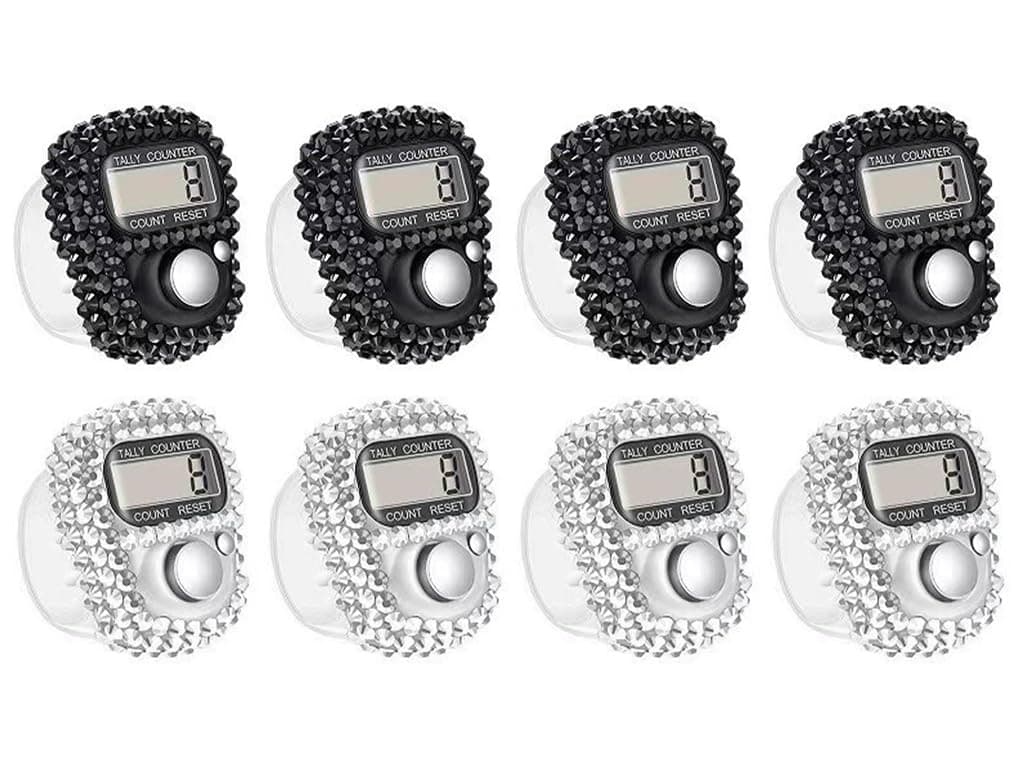 8PCS Electronic Finger Counter, Electronic Handheld Tally Counter, Digital Electronic Tasbeeh Counters, Manual Digital Clicker, for Row People, Score, Inventory, Store (Black, White)