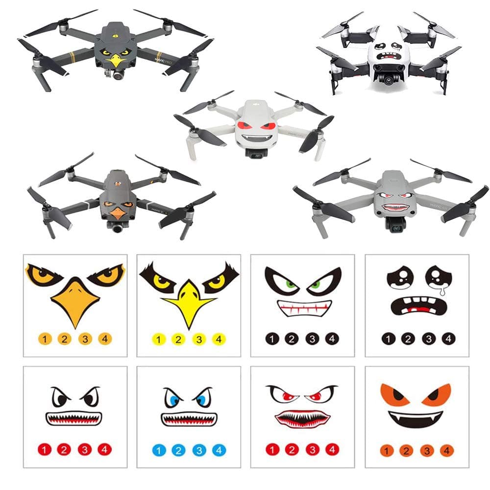 Stickers Set 3M Drone Decals Facial Expression Skins Compatible DJI Mavic 2 Pro/Zoom Mavic Pro Platinum Avoiding Birds Clashing, 8 Styles