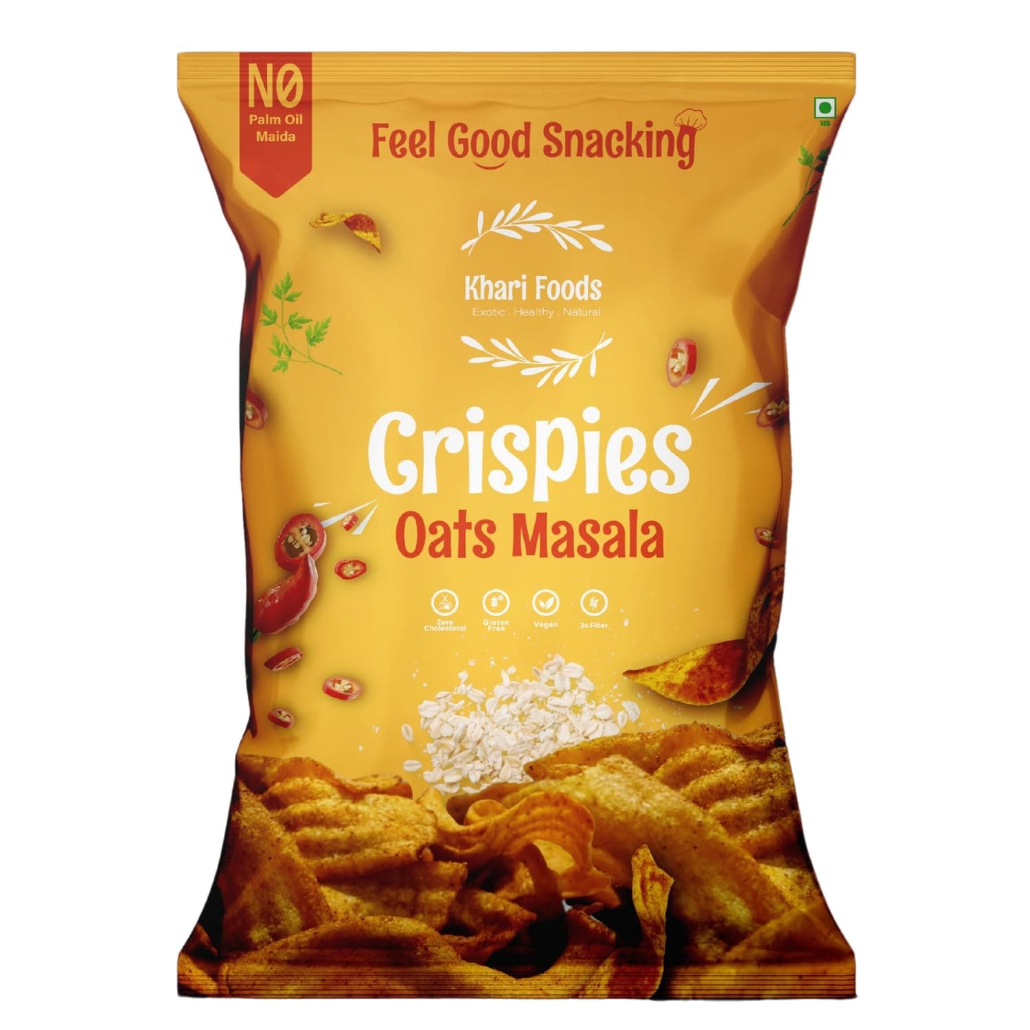 Khari Foods Oats Crispies 50g, Masala Flavoured Chips, No Palm Oil, No Maida, Oats Goodness, Fibre Rich, Zero Cholestrol, Gluten Free Vegan Snacks