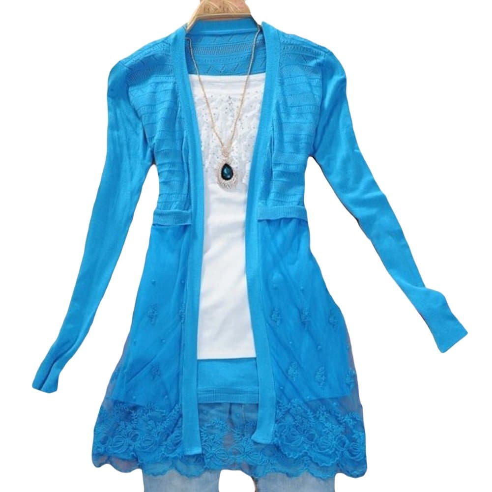 Locomo Women Lace Floral Bottom Sheer Cover Long Sleeve Cardigan FFJ007YEL