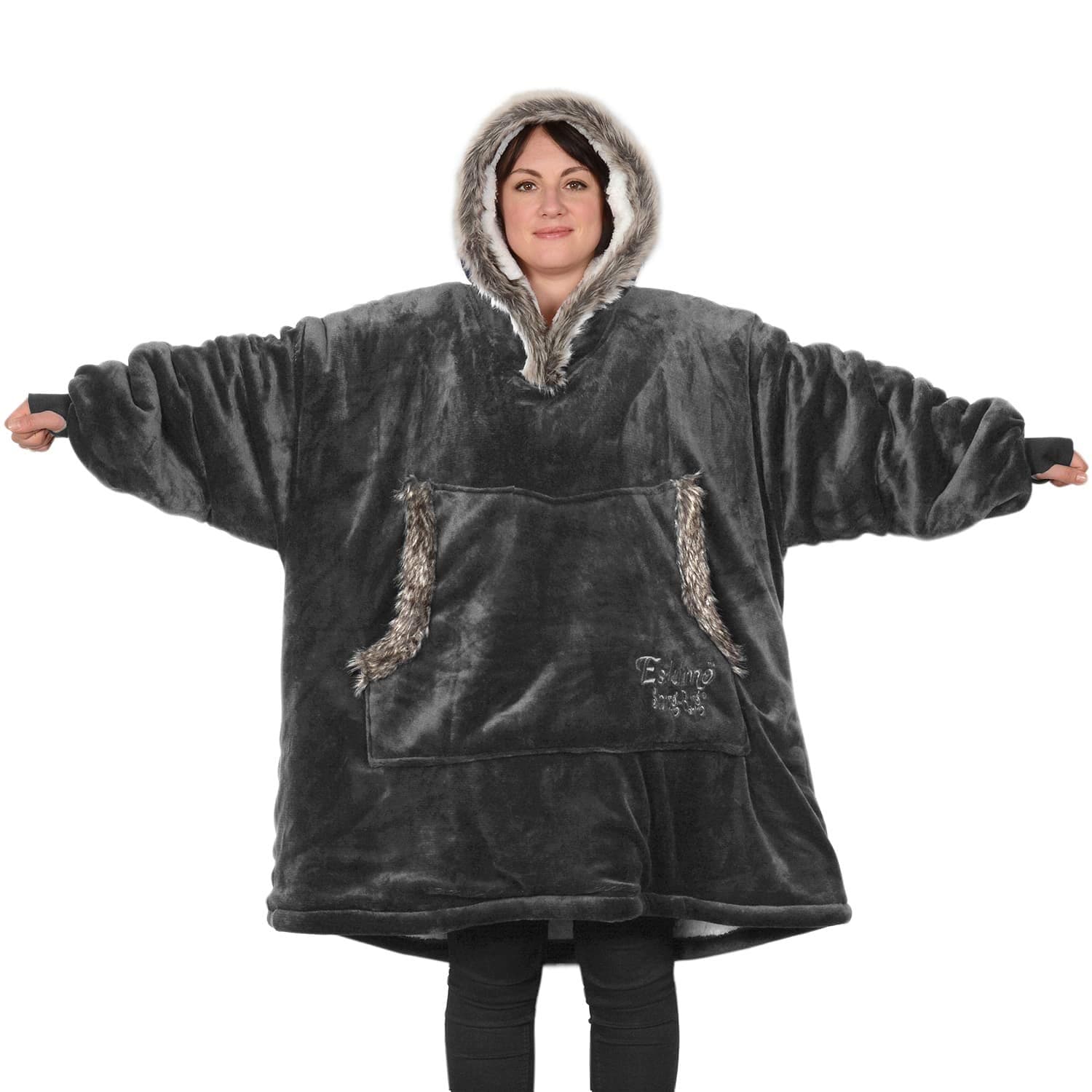 The Eskimo Blanket Hoodie Sweatshirt Hooded Blankets Super Soft Warm Premium Sherpa Fleece – Oversized Adults One Size Fits All Unisex Mens Women Hoody Jumper Sweater